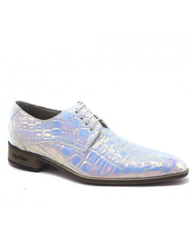 Chaussures homme cuir croco irisé blanc