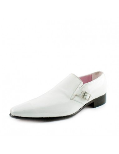 Mocassins cuir verni blanc à boucle